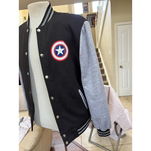Men's Varsity Bomber Jacket Baseball Captain America Blue Size S Jacket - Picture 4 of 8